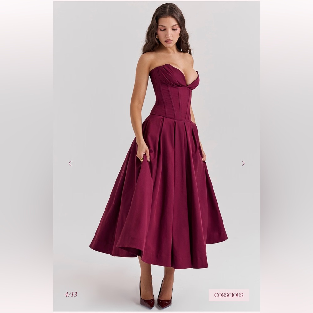 HOUSE OF CB "Lady" Wine Strapless Midi Dress NWOT